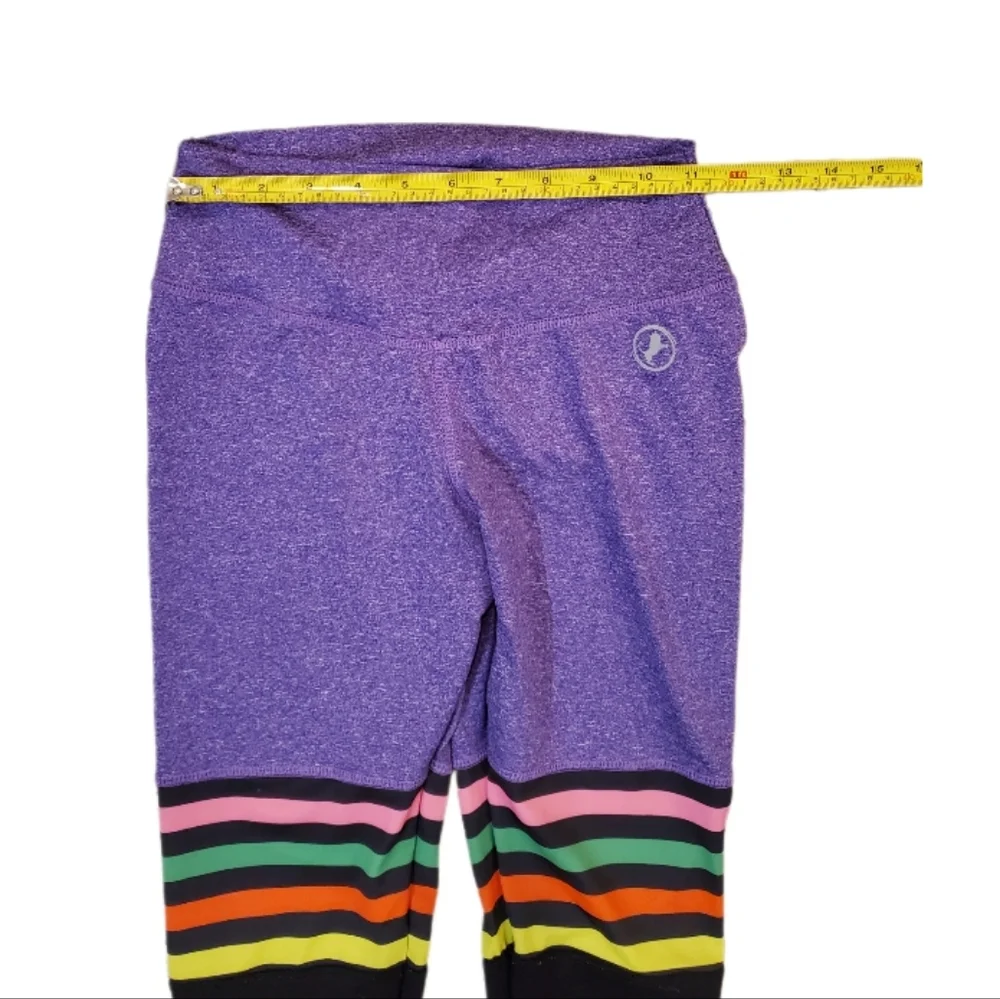 ABS2B Women's‎ Purple High Knee Stripes Scrunch Booty Workout Leggings Small